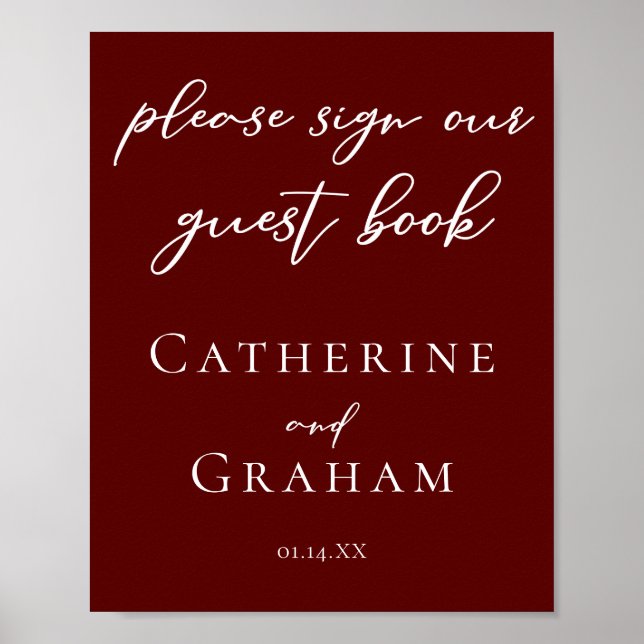Elegant Burgundy Wedding Sign Our Guest Book (Front)