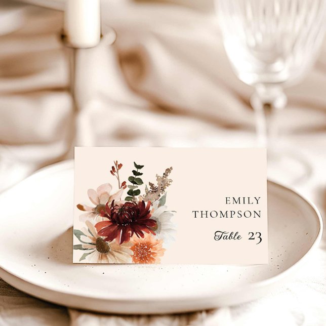 Elegant Burgundy Wedding  Table Number (Burgundy Fall Floral Wedding Escort Card)