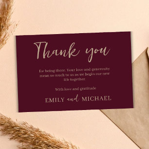 Elegant Burgundy Wedding Thank You Card Minimalist