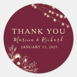 Elegant Burgundy Wedding Thank You Classic Round Sticker