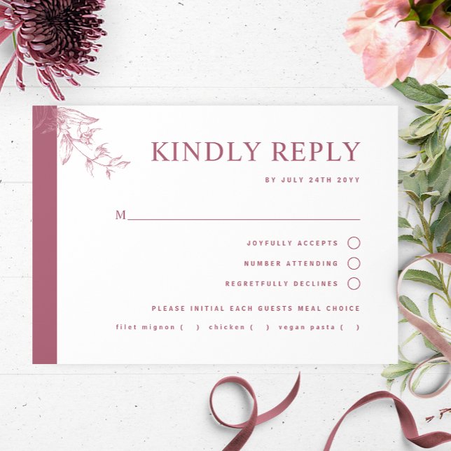 Elegant Burgundy Wedding With/without Meal RSVP Card (Creator Uploaded)