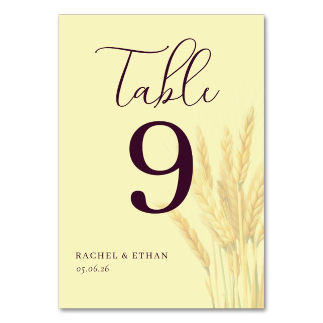 Elegant Burgundy Wheat Table Number (Front)