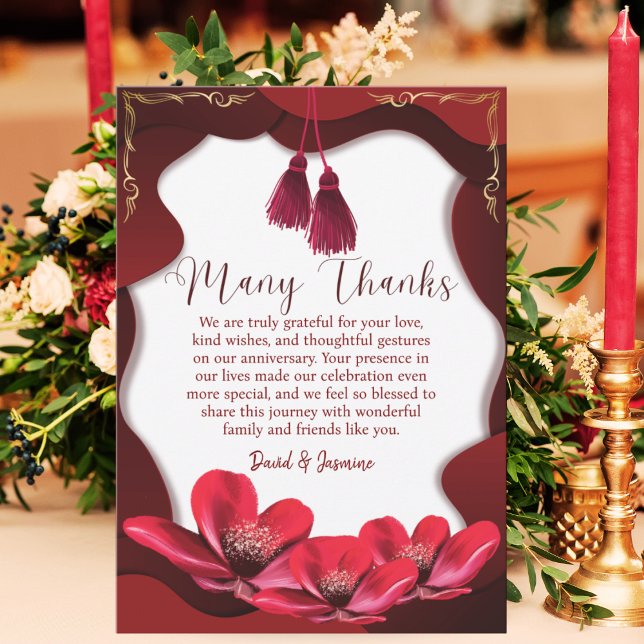 Elegant Burgundy & White Boho Wedding Anniversary Thank You Card (Creator Uploaded)
