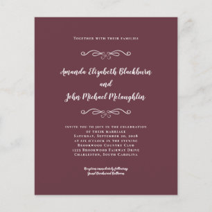 Elegant Burgundy White Budget Wedding Invitation