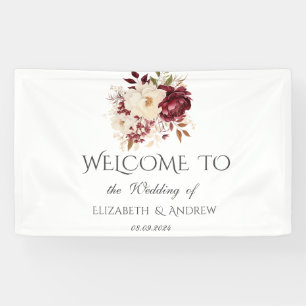 Elegant Burgundy White Flowers Banner
