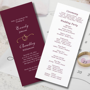 Elegant Burgundy White Script Fall Winter Wedding  Program