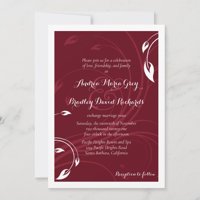 Elegant Burgundy White Wedding Invitation (Front)