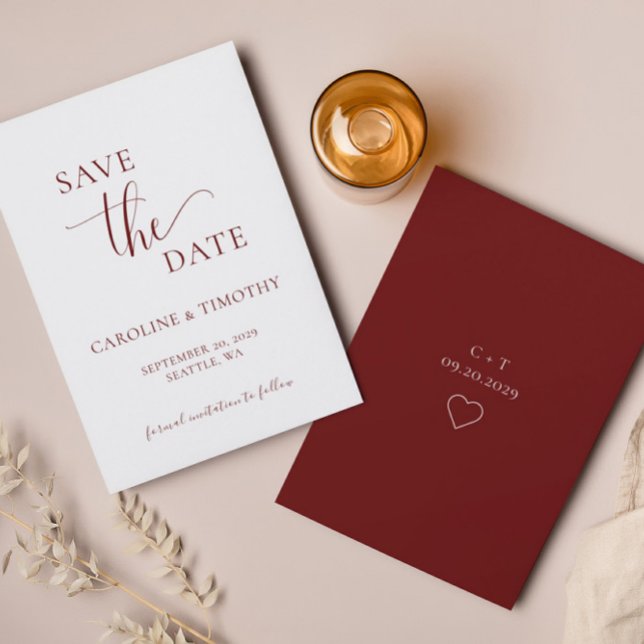 Elegant Burgundy White Wedding Save The Date Card (Creator Uploaded)