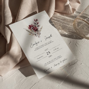 Elegant Burgundy Wildflower Boho Floral Wedding    Invitation