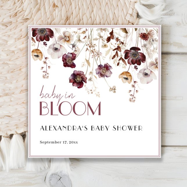 Elegant Burgundy Wildflowers Baby Shower Napkin (Creator Uploaded)