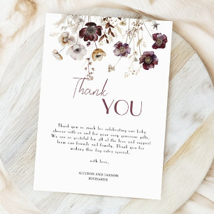 Elegant Burgundy Wildflowers Baby Shower Thank You Card