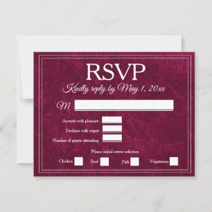 Elegant Burgundy Wine Berry Velvet RSVP Wedding Card