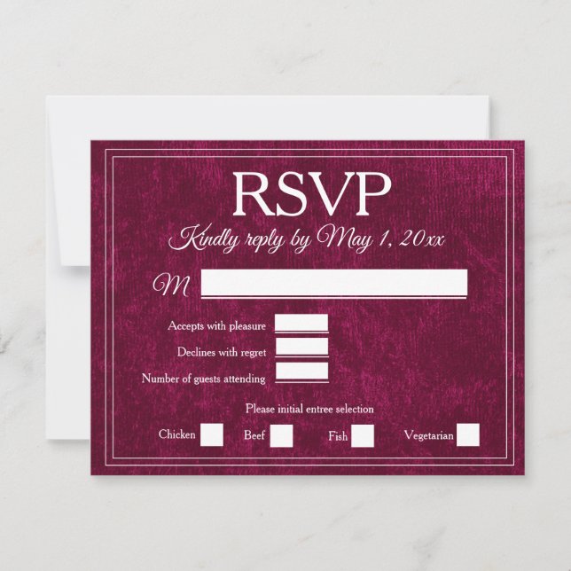Elegant Burgundy Wine Berry Velvet RSVP Wedding Card (Front)