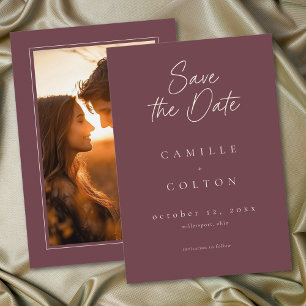 Elegant Burgundy Wine Minimalist Wedding Photo Save The Date