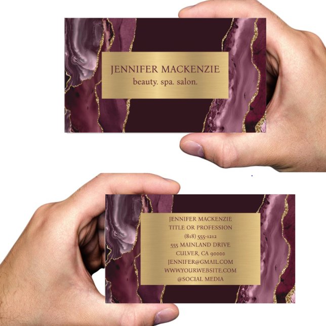 Elegant Burgundy Wine Red and Gold Agate Luxury Business Card (Creator Uploaded)