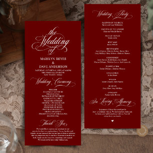 Elegant Burgundy Wine Red Formal Wedding Ceremony Program