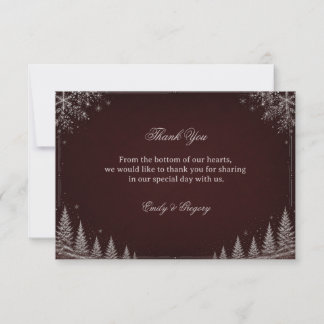 Elegant Burgundy Winter Forest Celebration Thank You Card