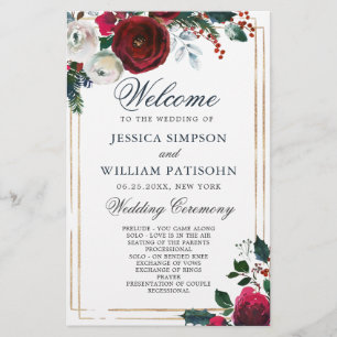Elegant  Burgundy Winter Wedding Ceremony Program