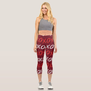 Elegant Burgundy XOXO Hugs and Kisses Capri Leggings