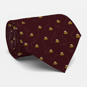 Elegant Burgundy Yellow Bee Seamless Pattern Tie
