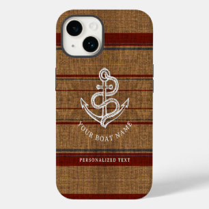 Elegant Burlap Anchor Nautical Boat Name Custom iPhone 14 Case