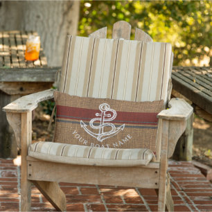    Elegant Burlap Anchor Nautical Boat Name Custom Lumbar Cushion