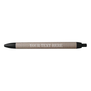 Elegant burlap design promo pen with custom text.