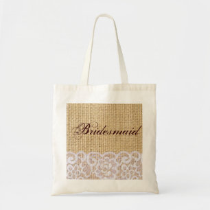 elegant burlap lace country rustic bridesmaid tote bag