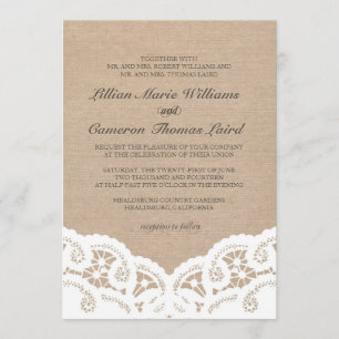 Elegant Burlap Lace Wedding Invitation