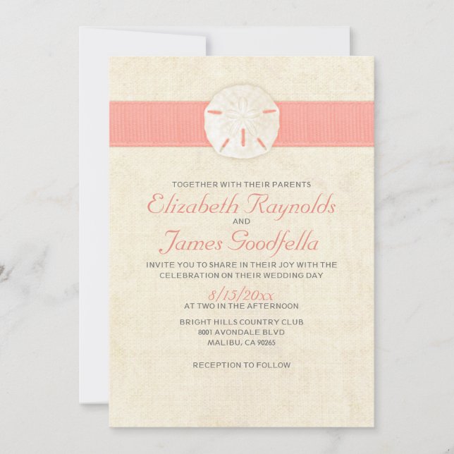 Elegant Burlap Sand Dollar Wedding Invitations (Front)