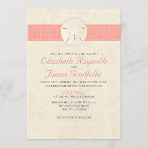 Elegant Burlap Sand Dollar Wedding Invitations