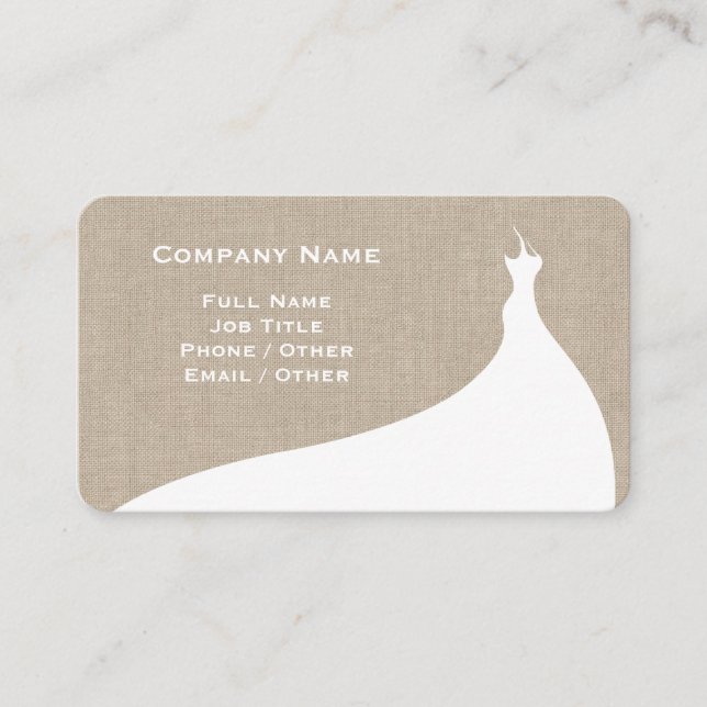 Elegant Burlap Wedding Dress Business Card (Front)