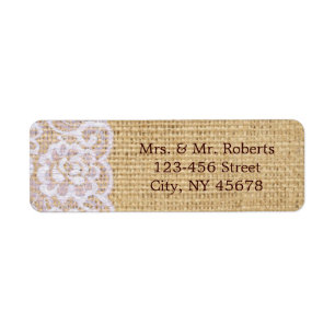 elegant burlap white lace country rustic wedding return address label