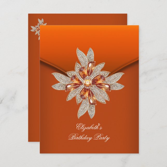 Elegant Burnt Orange Amber Birthday Party Invitation (Front/Back)