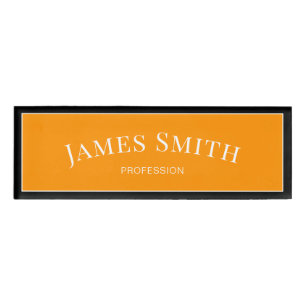 Elegant Burnt Orange And Black Trendy Professional Name Tag