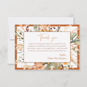 Elegant Burnt Orange Autumn Floral Bridal Shower Thank You Card