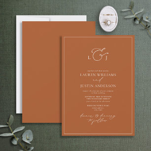 Elegant Burnt Orange Calligraphy Monogram Wedding Invitation