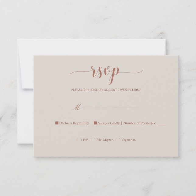 Elegant Burnt Orange Calligraphy Simple RSVP Card (Front)