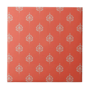 Elegant Burnt Orange Damask Pattern Ceramic Tile