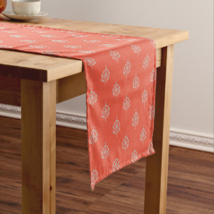 Elegant Burnt Orange Damask Pattern Short Table Runner