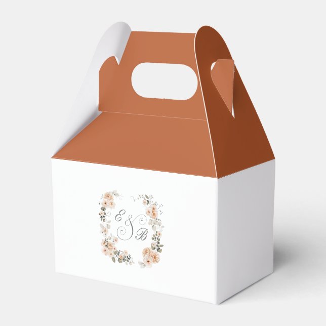 Elegant Burnt Orange Floral Garden Monogram Favour Box (Front Side)