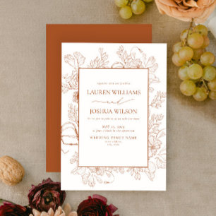 Elegant Burnt Orange Floral Line Art Wedding Invit Invitation