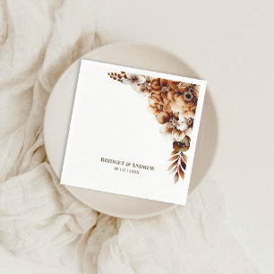 Elegant Burnt Orange Floral Wedding Napkin