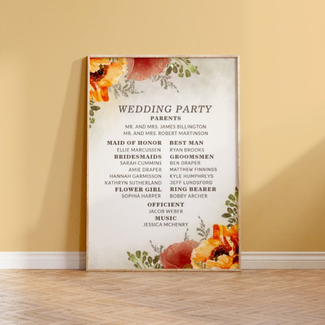 Elegant Burnt Orange Floral Wedding Program Poster (Creator Uploaded)