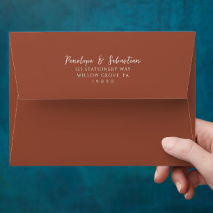 Elegant Burnt Orange Handwritten Script Wedding Envelope