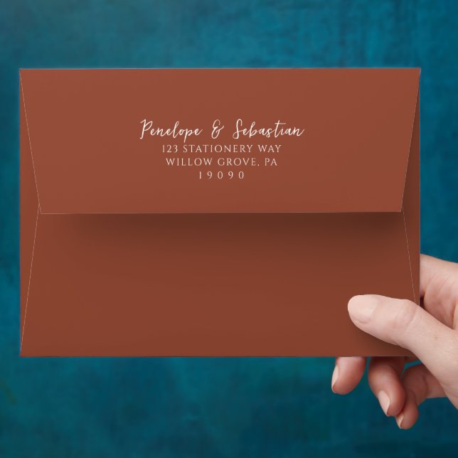 Elegant Burnt Orange Handwritten Script Wedding Envelope (Hand)
