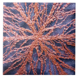 Elegant burnt orange indigo oversized embroidery ceramic tile