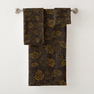 Elegant Burnt Orange  Leaves Autumn Pattern Bath Towel Set