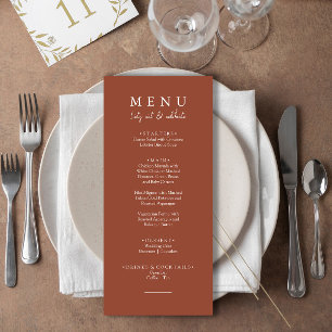 Elegant Burnt Orange Let's Eat Calligraphy Wedding Menu