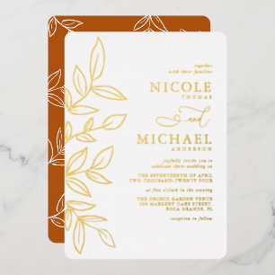 Elegant Burnt Orange Minimal Gold Leaf Wedding